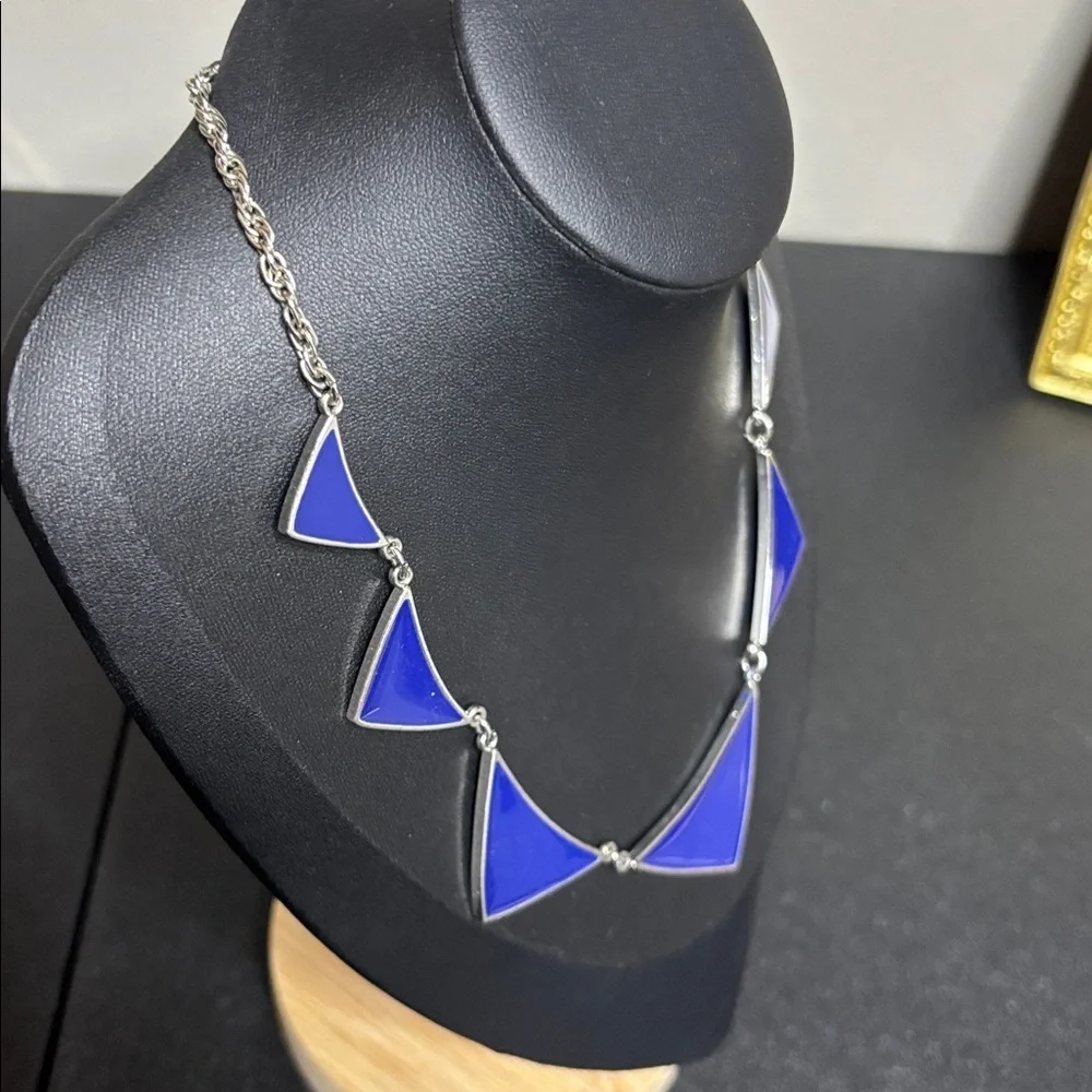 Express Royal Blue Silver Tone Triangle Necklace